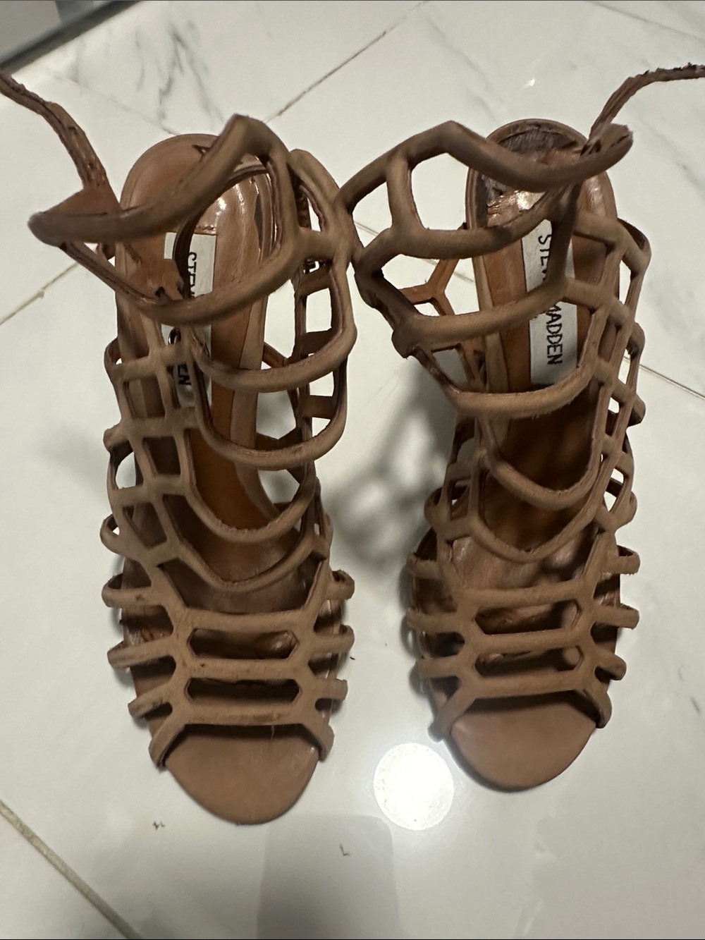 Steve Madden Tan Cage Strappy Block Heel Sandals